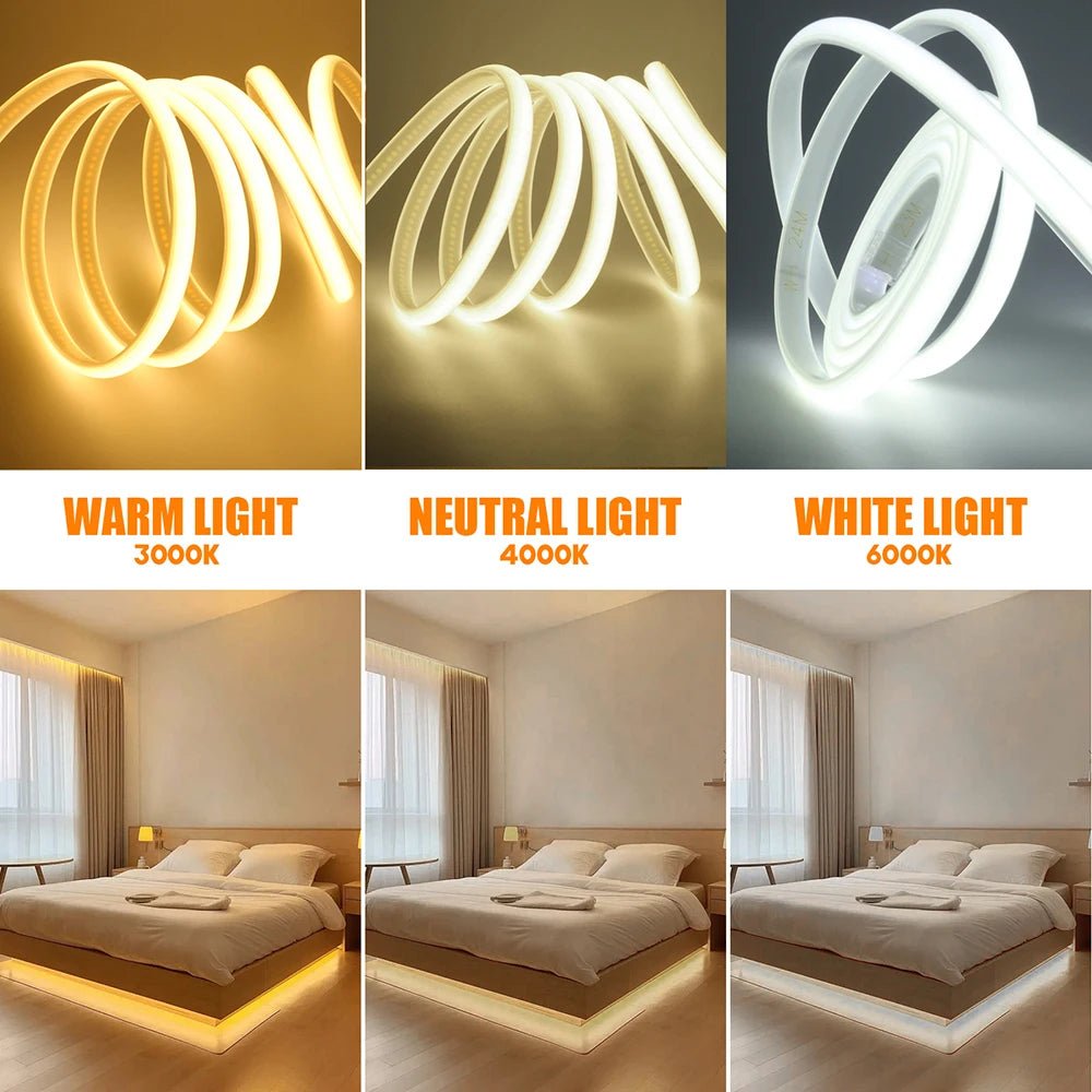 Dimmable 220V COB LED Neon Strip Light Switch Dimmer Power Kit 5m 10m 30m 3000K 4000K 6000K 288 LEDs Flex Tape 0.5m Waterproof - Cozy & Co. Market