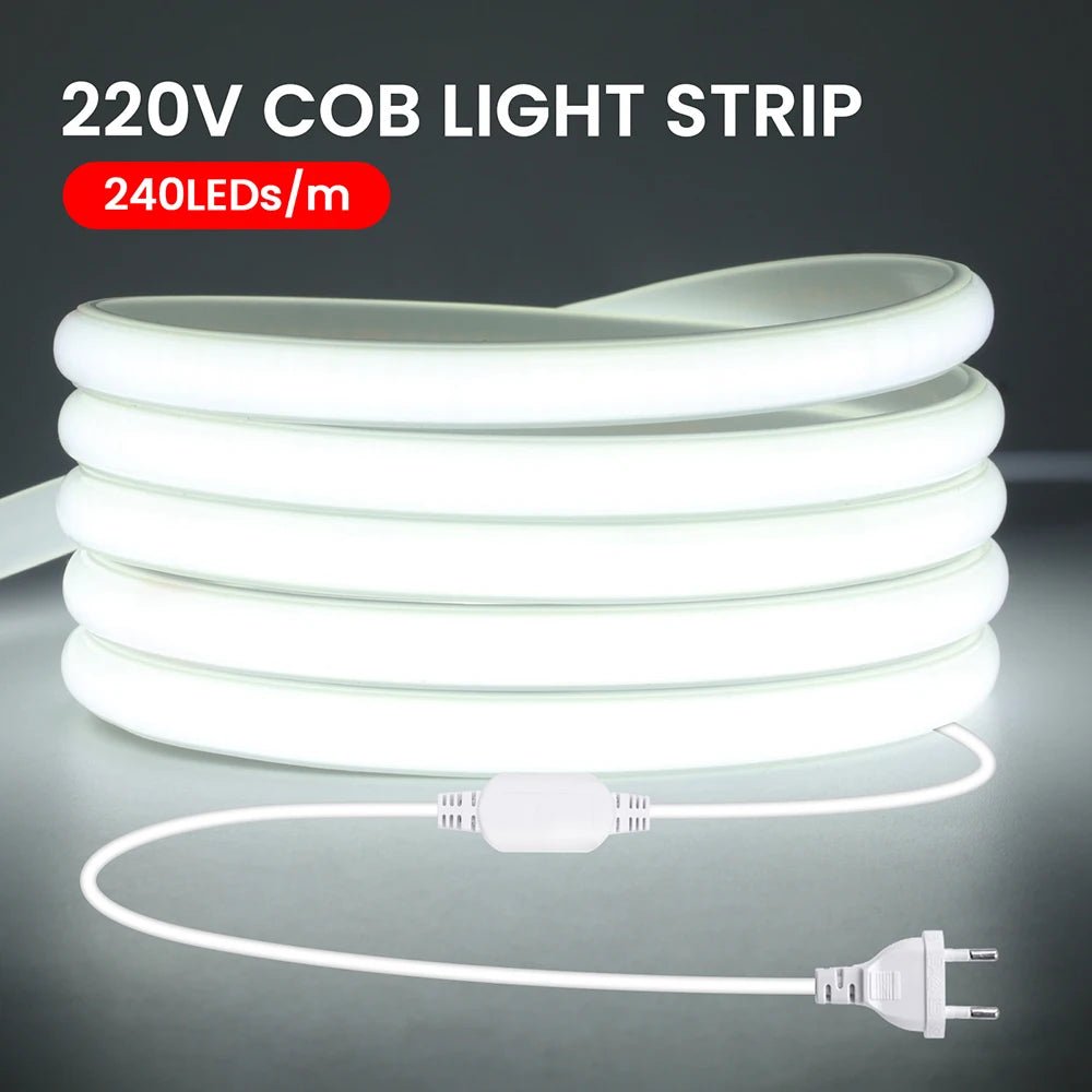 Dimmable 220V COB LED Neon Strip Light Switch Dimmer Power Kit 5m 10m 30m 3000K 4000K 6000K 288 LEDs Flex Tape 0.5m Waterproof - Cozy & Co. Market
