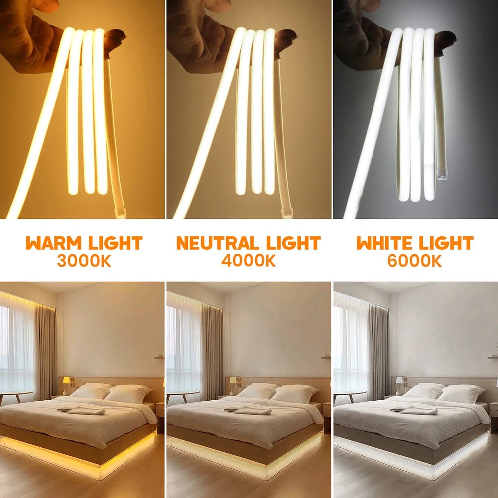 Dimmable Switch 220V COB LED Strip Neon Light Dimmer Power Kit Waterproof 3000K 4000K 6000K 288LED Kitchen Room Decor Flex Lamp - Cozy & Co. Market