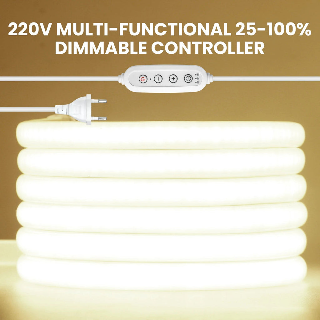 Dimmable Switch 220V COB LED Strip Neon Light Dimmer Power Kit Waterproof 3000K 4000K 6000K 288LED Kitchen Room Decor Flex Lamp - Cozy & Co. Market