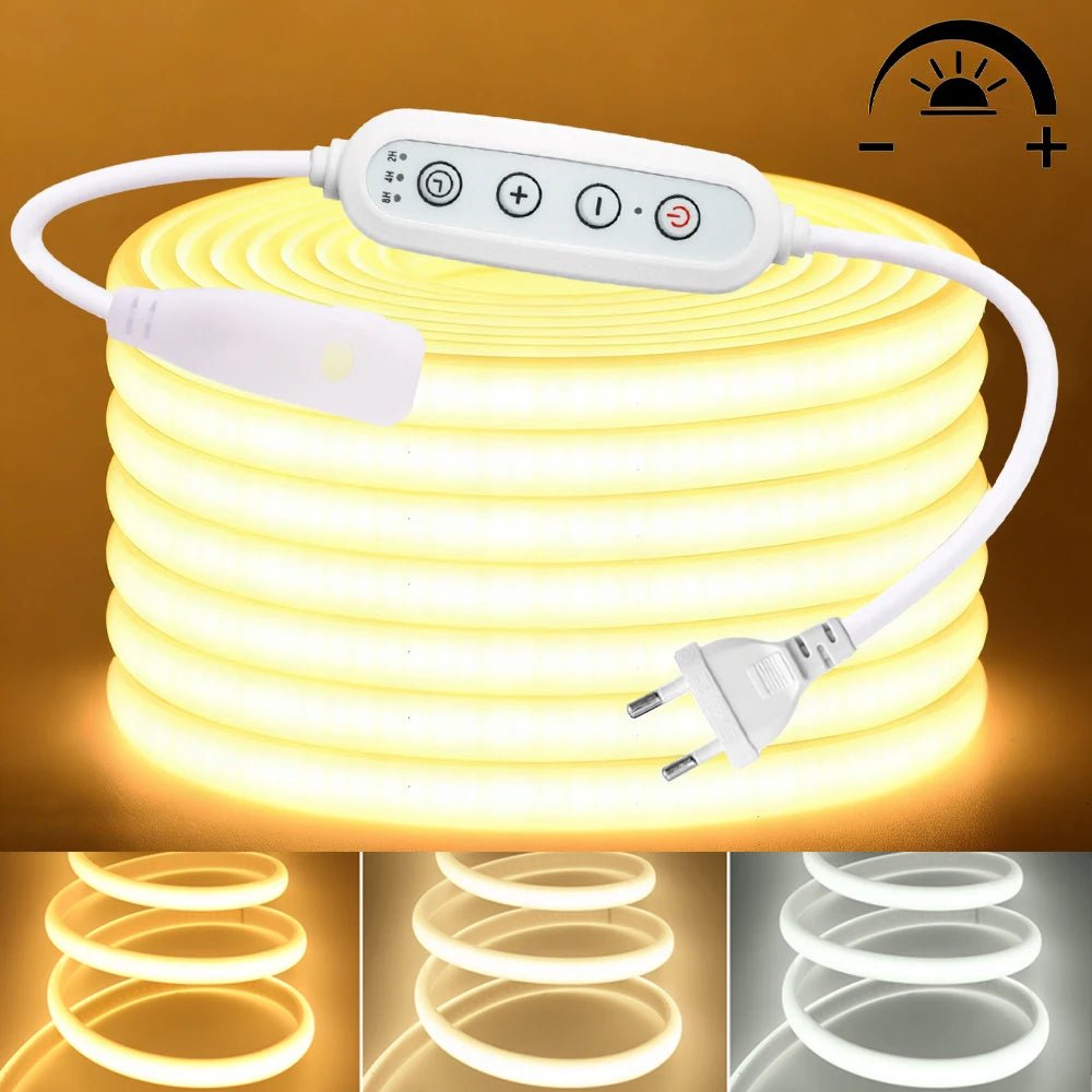 Dimmable Switch 220V COB LED Strip Neon Light Dimmer Power Kit Waterproof 3000K 4000K 6000K 288LED Kitchen Room Decor Flex Lamp - Cozy & Co. Market