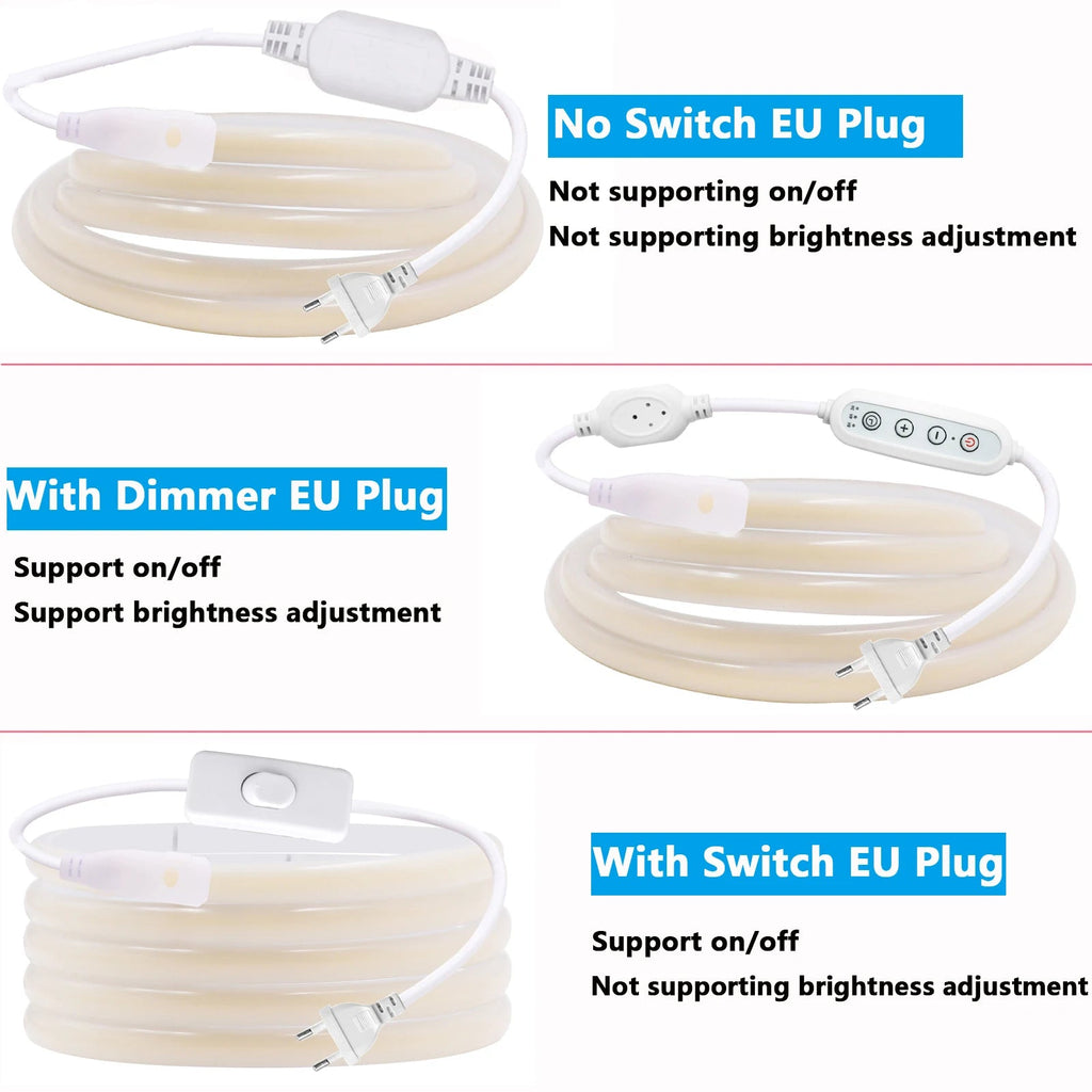 Dimmable Switch 220V COB LED Strip Neon Light Dimmer Power Kit Waterproof 3000K 4000K 6000K 288LED Kitchen Room Decor Flex Lamp - Cozy & Co. Market
