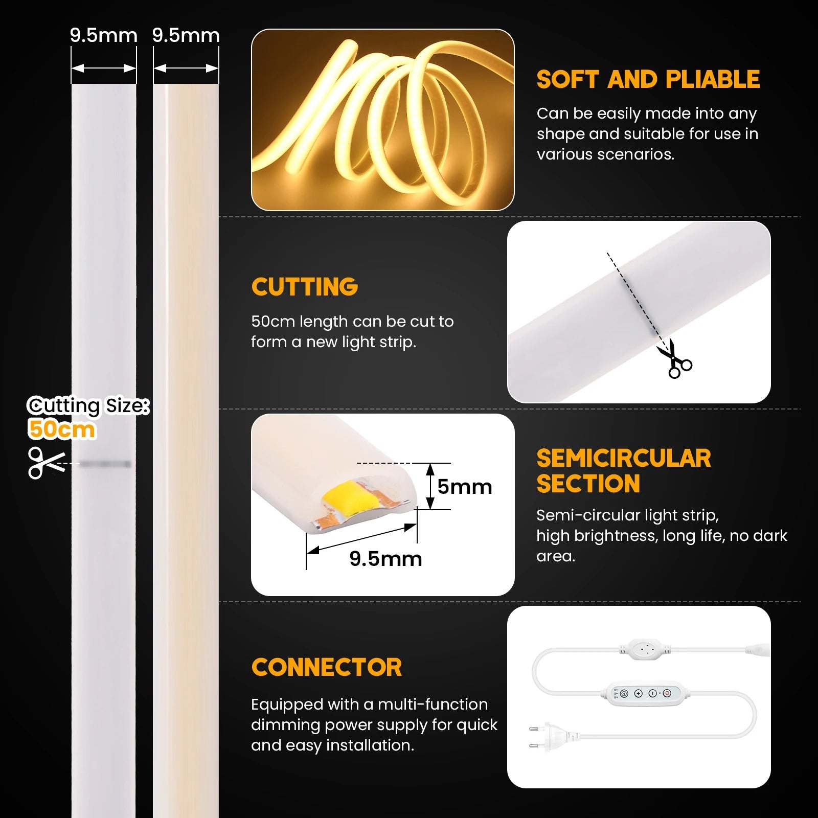 Dimmable Switch 220V COB LED Strip Neon Light Dimmer Power Kit Waterproof 3000K 4000K 6000K 288LED Kitchen Room Decor Flex Lamp - Cozy & Co. Market