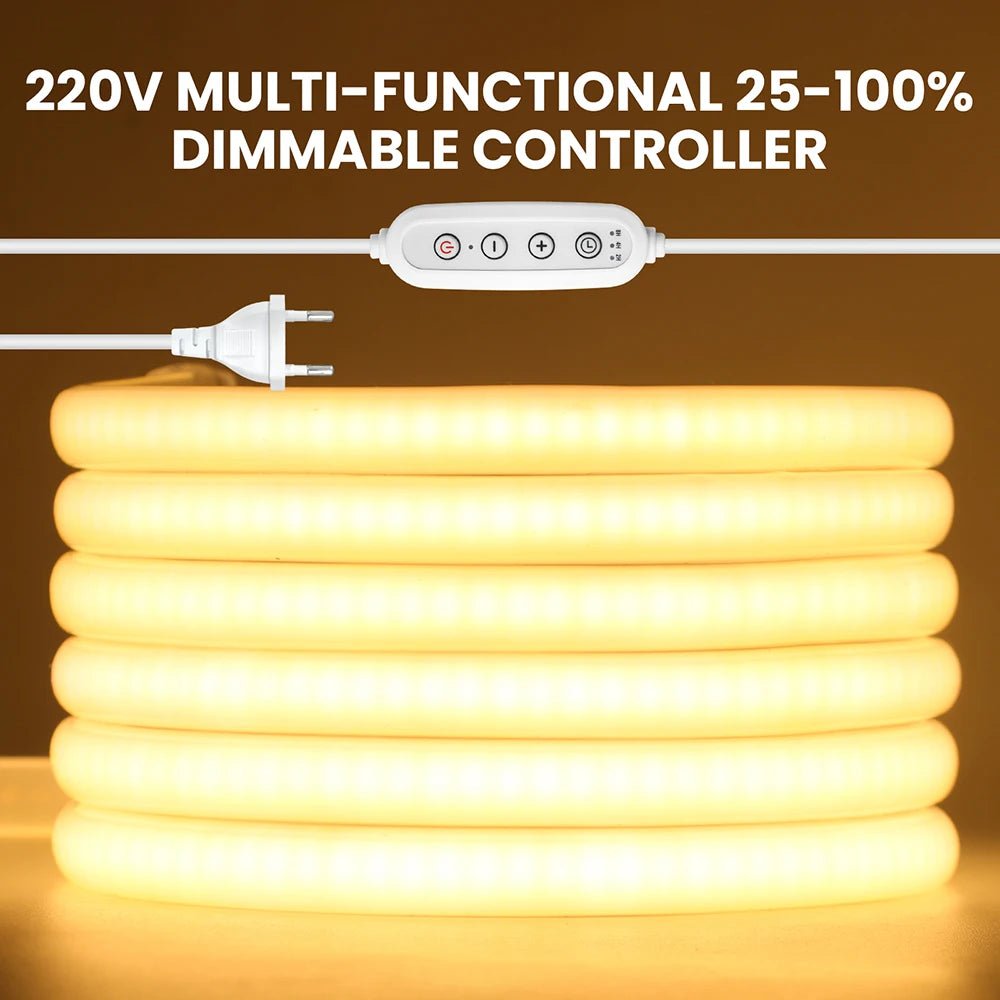 Dimmable Switch 220V COB LED Strip Neon Light Dimmer Power Kit Waterproof 3000K 4000K 6000K 288LED Kitchen Room Decor Flex Lamp - Cozy & Co. Market