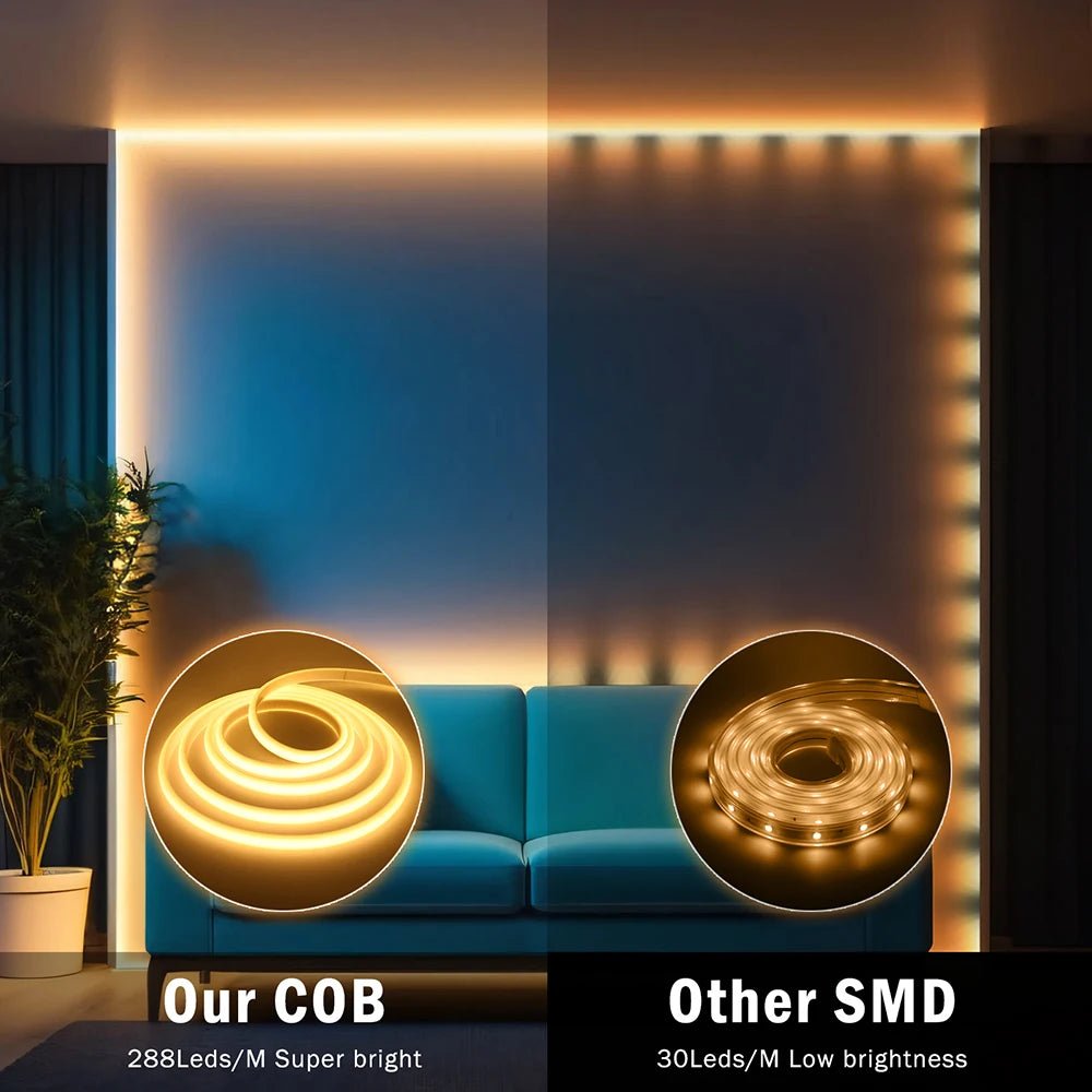 Dimmable Switch 220V COB LED Strip Neon Light Dimmer Power Kit Waterproof 3000K 4000K 6000K 288LED Kitchen Room Decor Flex Lamp - Cozy & Co. Market