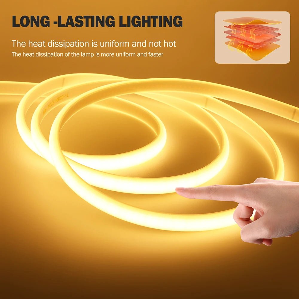 Dimmable Switch 220V COB LED Strip Neon Light Dimmer Power Kit Waterproof 3000K 4000K 6000K 288LED Kitchen Room Decor Flex Lamp - Cozy & Co. Market
