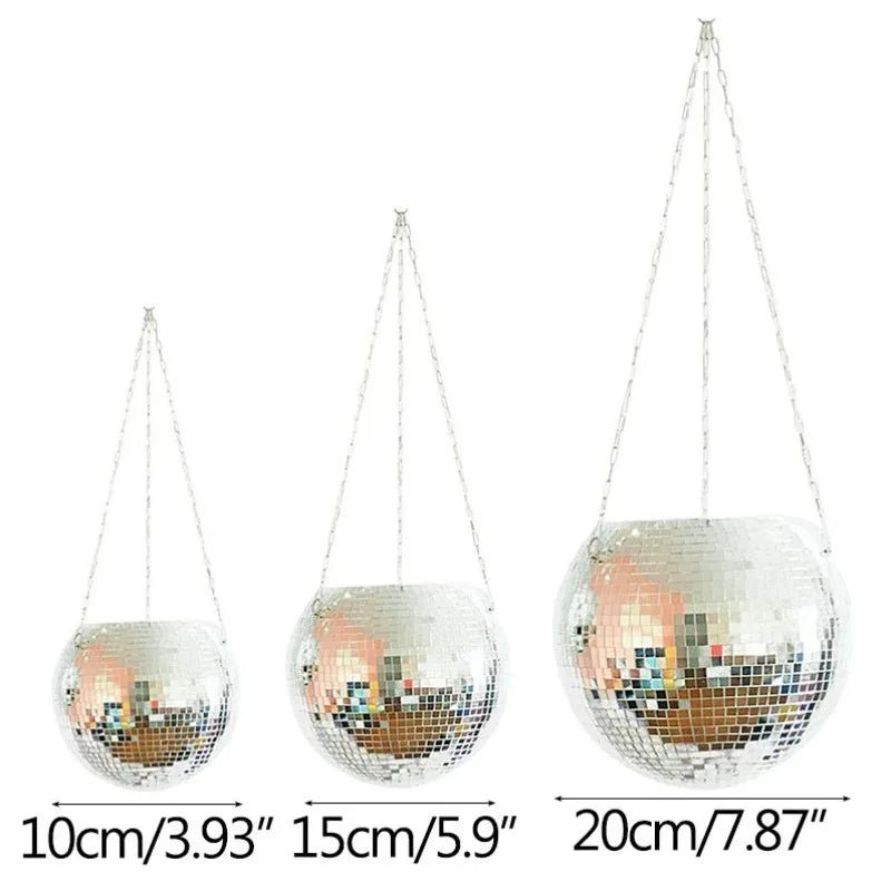 Disco Ball Hanging Flower Planter - Bohemian Rope Mirror Basket for Indoor Plants, Garden & Home Decor Vase - Cozy & Co. Market