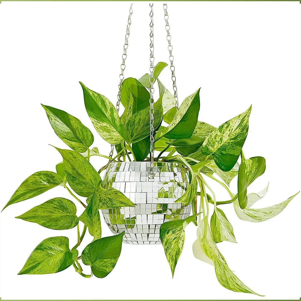 Disco Ball Hanging Flower Planter - Bohemian Rope Mirror Basket for Indoor Plants, Garden & Home Decor Vase - Cozy & Co. Market
