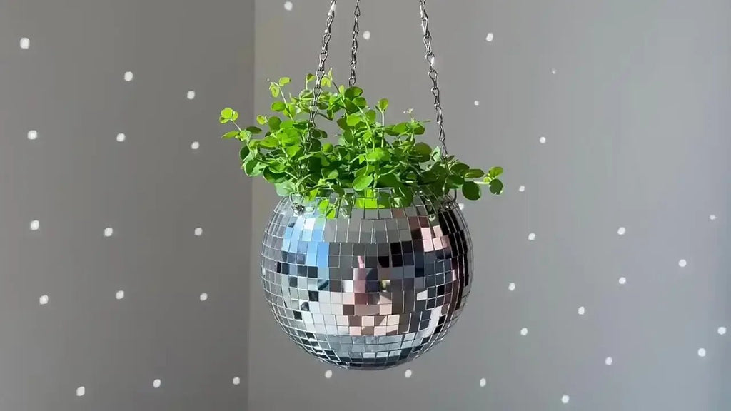 Disco Ball Hanging Flower Planter - Bohemian Rope Mirror Basket for Indoor Plants, Garden & Home Decor Vase - Cozy & Co. Market
