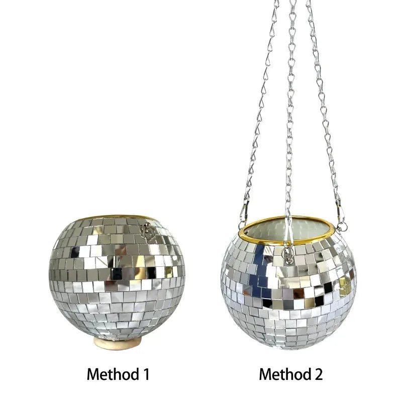 Disco Ball Hanging Flower Planter - Bohemian Rope Mirror Basket for Indoor Plants, Garden & Home Decor Vase - Cozy & Co. Market