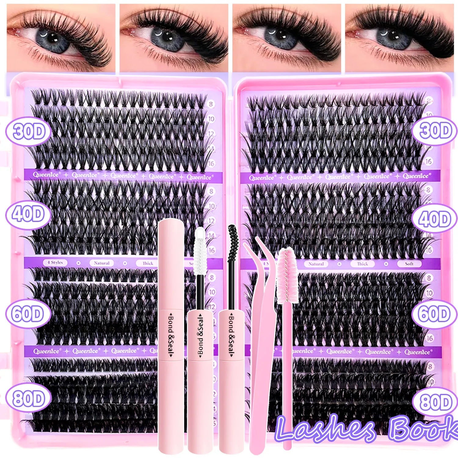 DIY Lash Extension Kit Clusters Individual Eyelashes Kit 9-16mm with Bond and Seal Wispy Natural Mange Lashes - Cozy & Co. Market