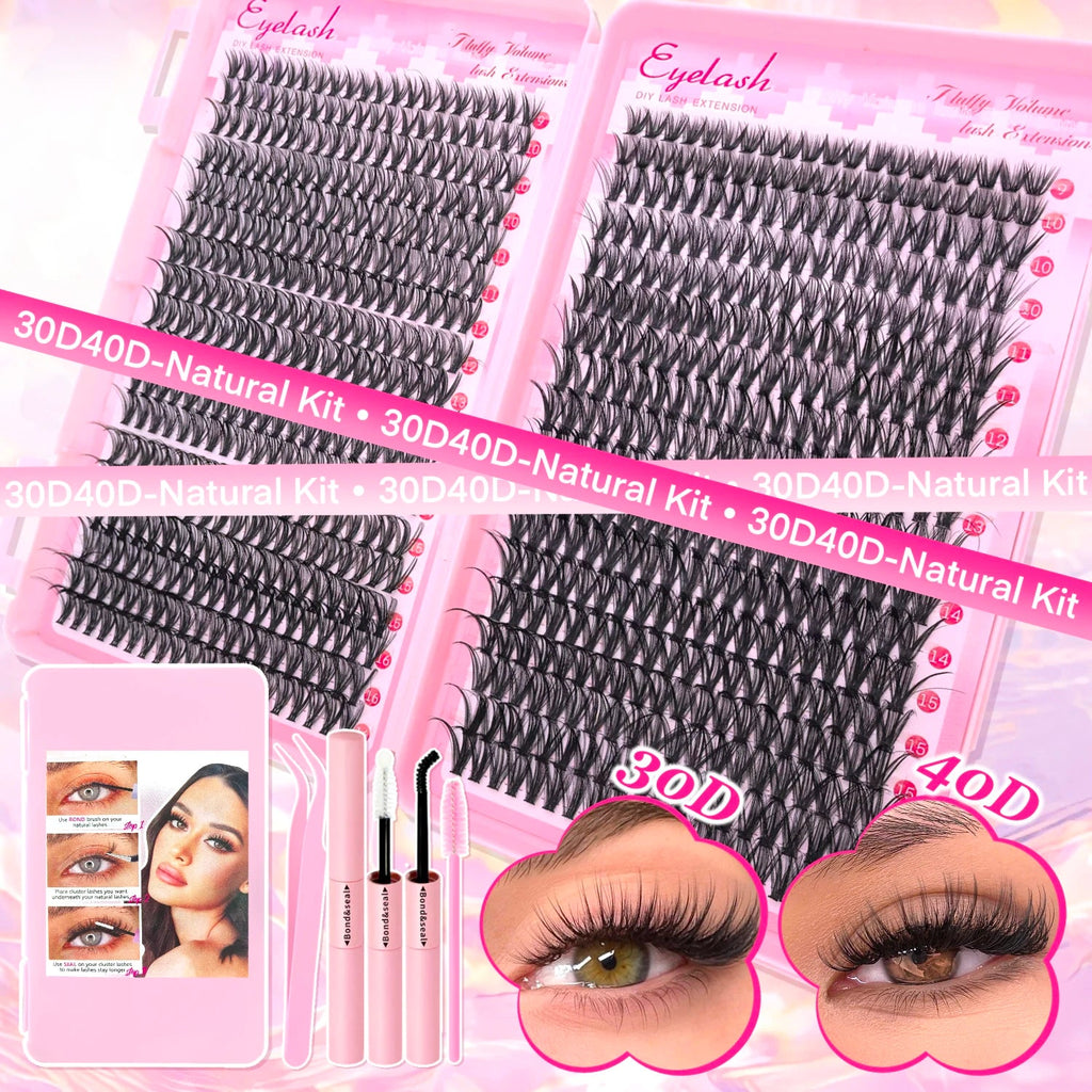 DIY Lash Extension Kit Clusters Individual Eyelashes Kit 9-16mm with Bond and Seal Wispy Natural Mange Lashes - Cozy & Co. Market