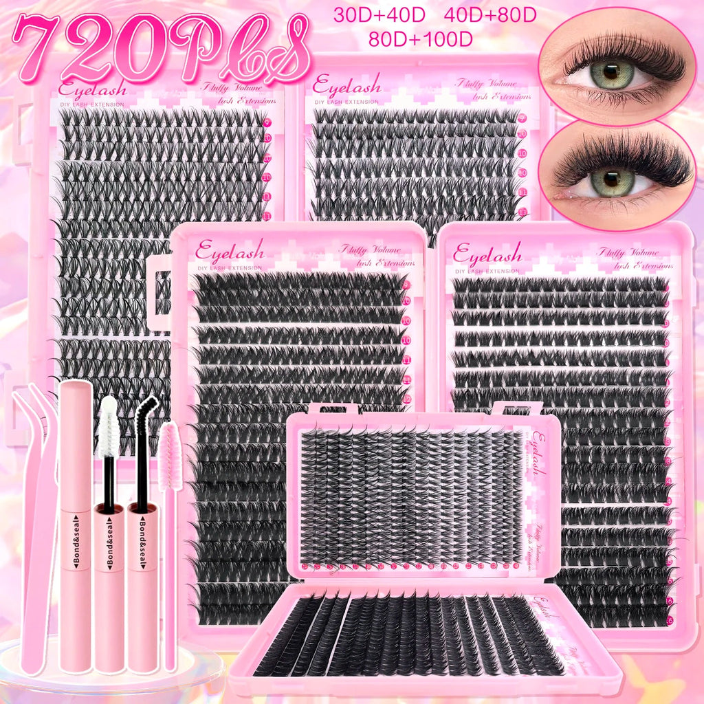 DIY Lash Extension Kit Clusters Individual Eyelashes Kit 9-16mm with Bond and Seal Wispy Natural Mange Lashes - Cozy & Co. Market
