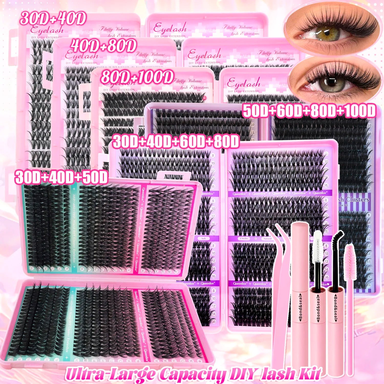 DIY Lash Extension Kit Clusters Individual Eyelashes Kit 9-16mm with Bond and Seal Wispy Natural Mange Lashes - Cozy & Co. Market
