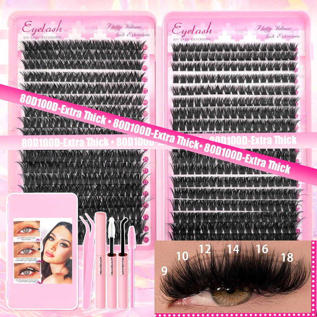 DIY Lash Extension Kit Clusters Individual Eyelashes Kit 9-16mm with Bond and Seal Wispy Natural Mange Lashes - Cozy & Co. Market