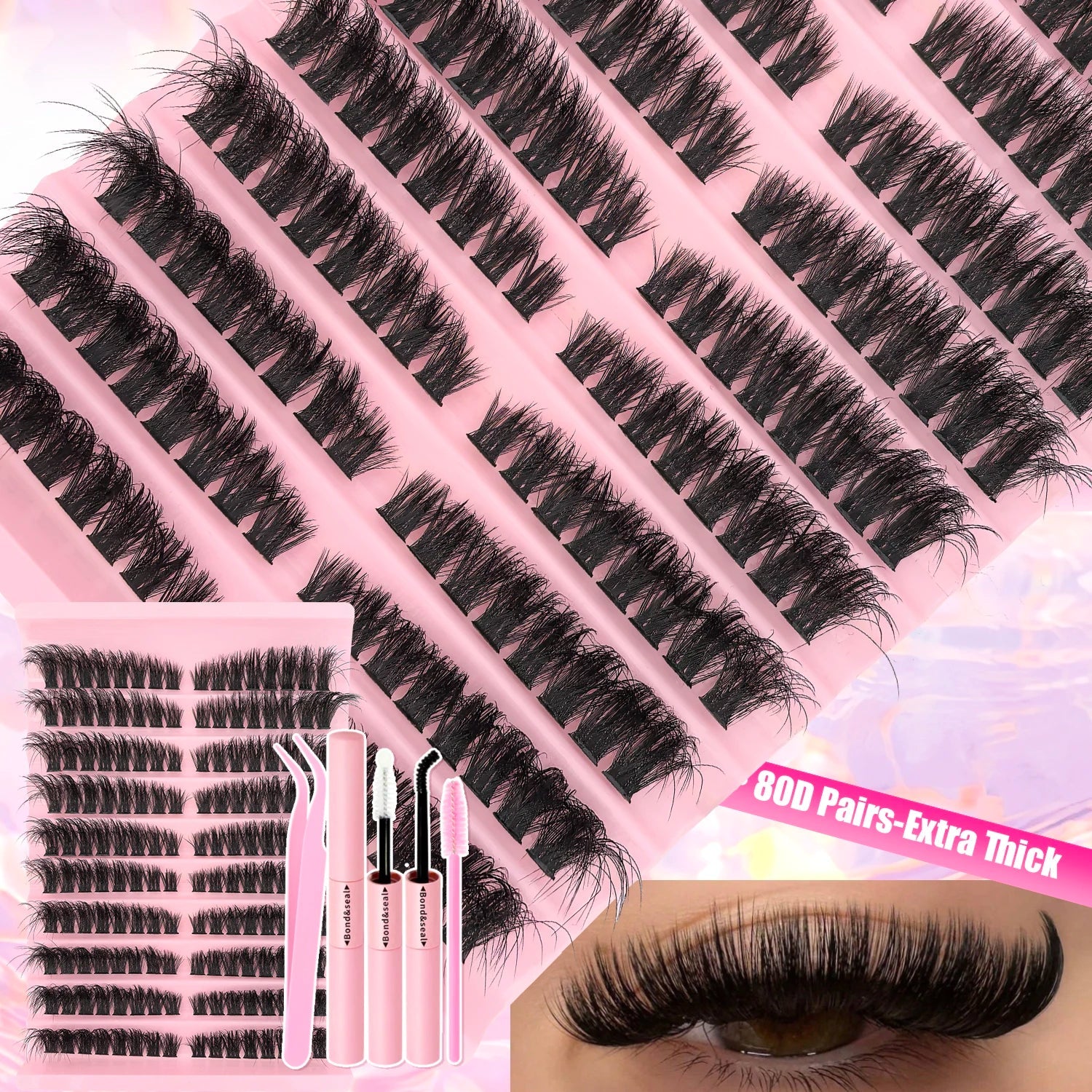 DIY Lash Extension Kit Clusters Individual Eyelashes Kit 9-16mm with Bond and Seal Wispy Natural Mange Lashes - Cozy & Co. Market