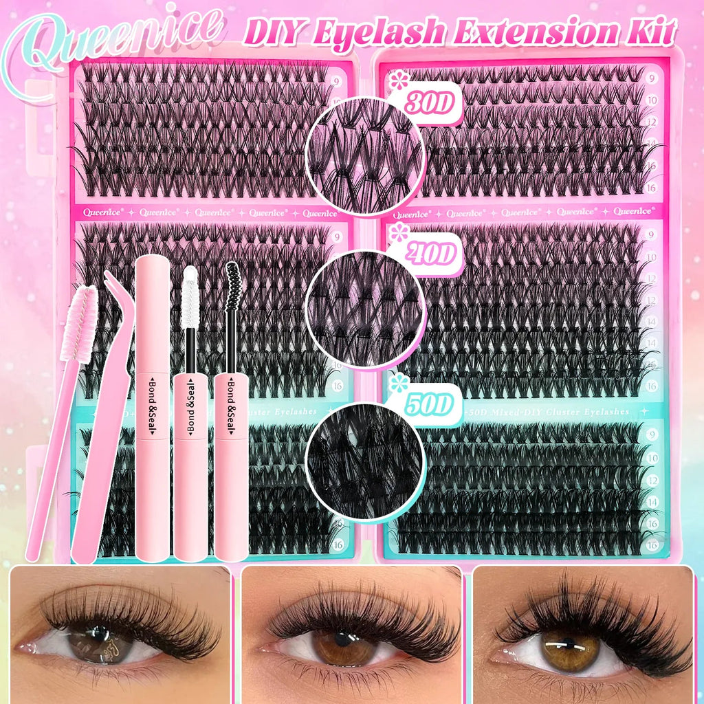 DIY Lash Extension Kit Clusters Individual Eyelashes Kit 9-16mm with Bond and Seal Wispy Natural Mange Lashes - Cozy & Co. Market