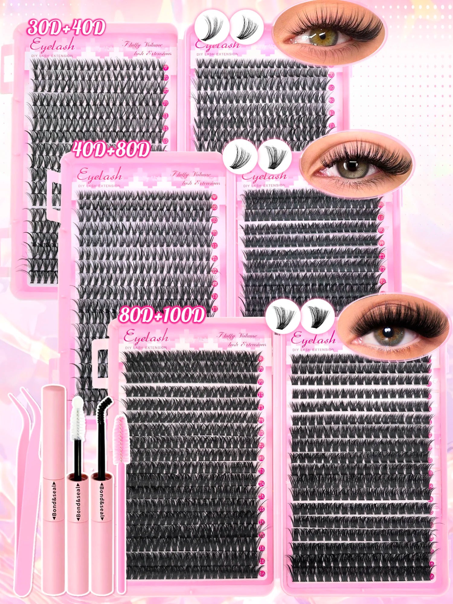 DIY Lash Extension Kit Clusters Individual Eyelashes Kit 9-16mm with Bond and Seal Wispy Natural Mange Lashes - Cozy & Co. Market