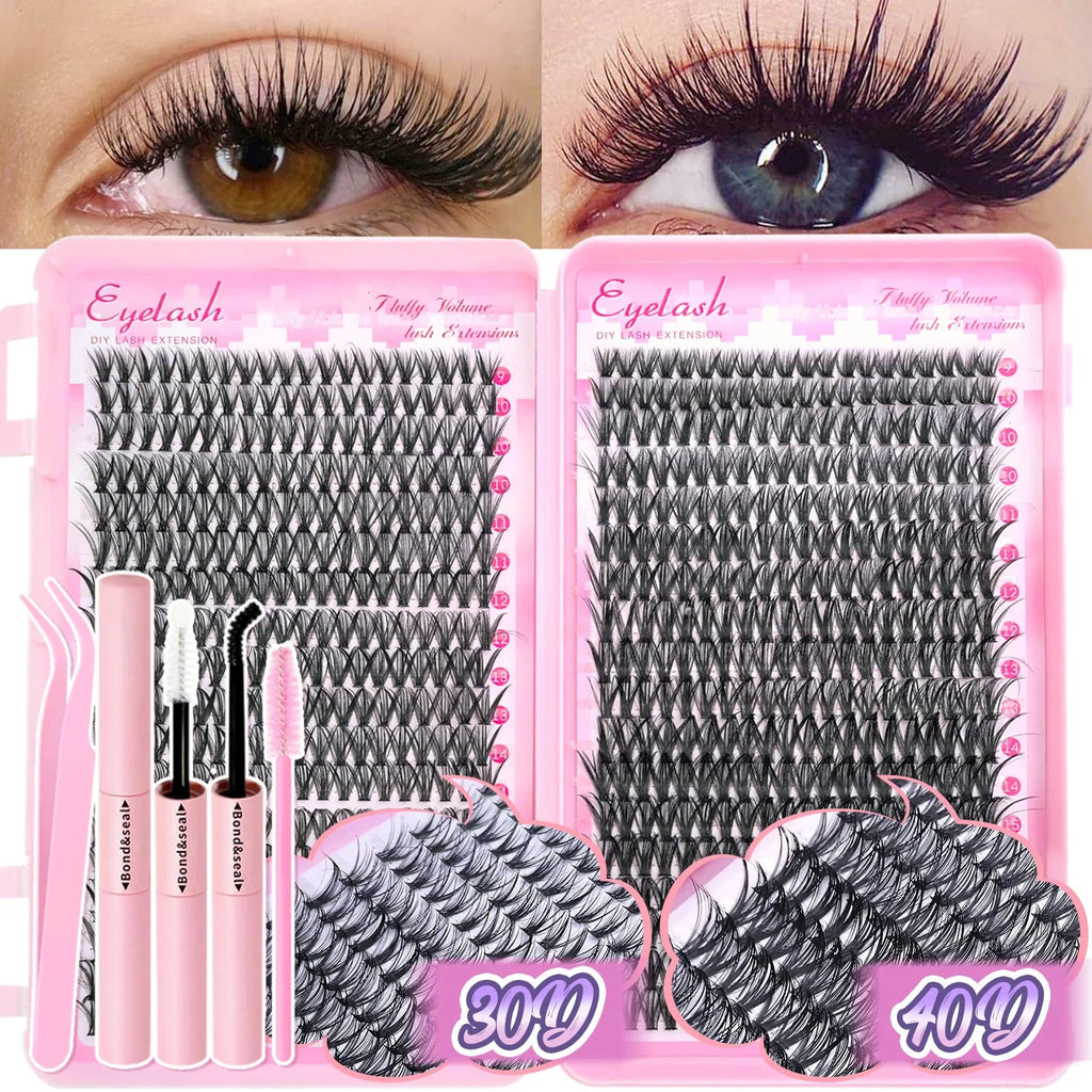 DIY Lash Extension Kit Clusters Individual Eyelashes Kit 9-16mm with Bond and Seal Wispy Natural Mange Lashes - Cozy & Co. Market