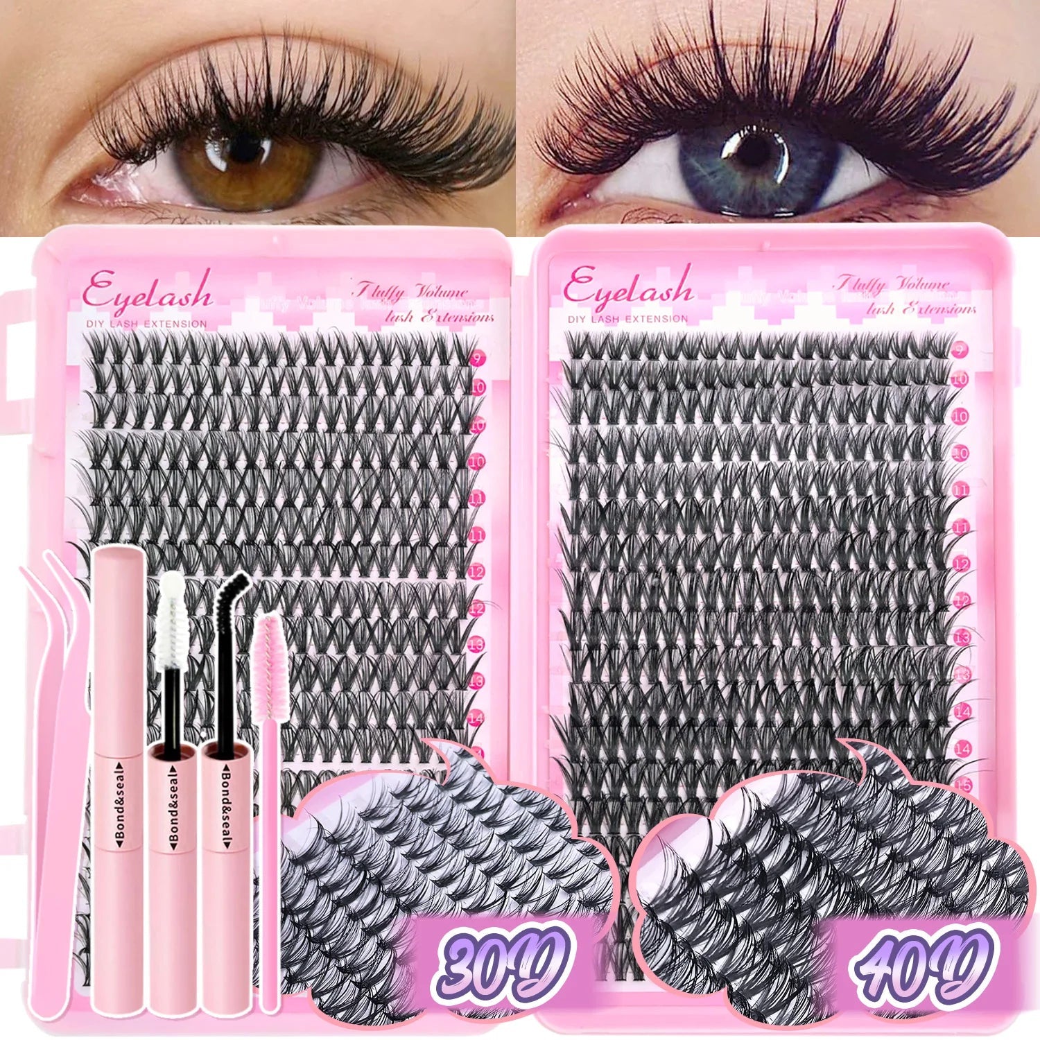 DIY Lash Extension Kit Clusters Individual Eyelashes Kit 9-16mm with Bond and Seal Wispy Natural Mange Lashes - Cozy & Co. Market