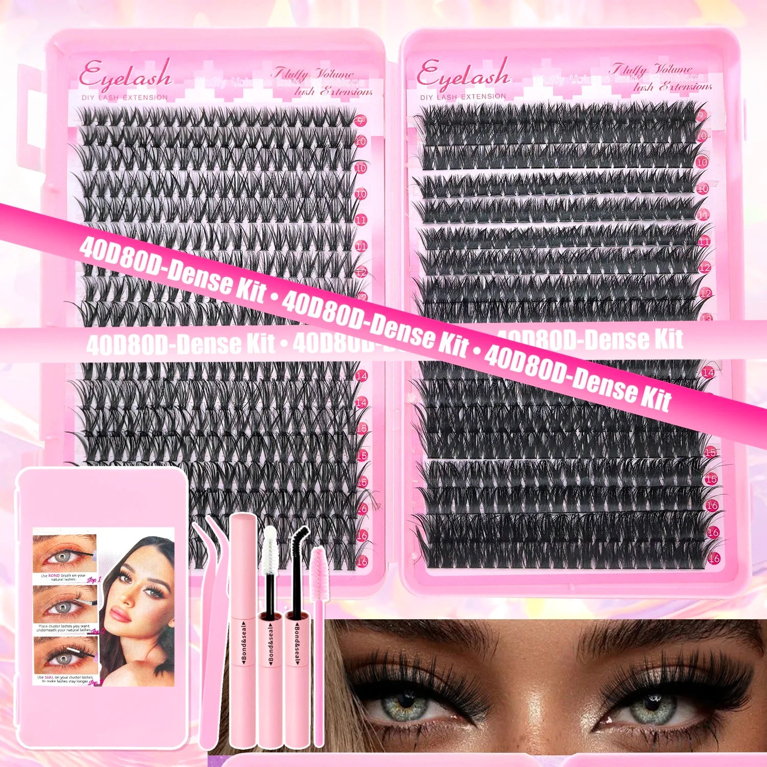 DIY Lash Extension Kit Clusters Individual Eyelashes Kit 9-16mm with Bond and Seal Wispy Natural Mange Lashes - Cozy & Co. Market