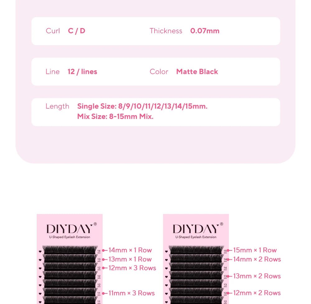 DIYDAY U-shaped Eyelash Extension Easy to Apply 3D Volume False Lashes Natural Wispy U YY Shape Faux Mink Eyelashes for Makeup - Cozy & Co. Market