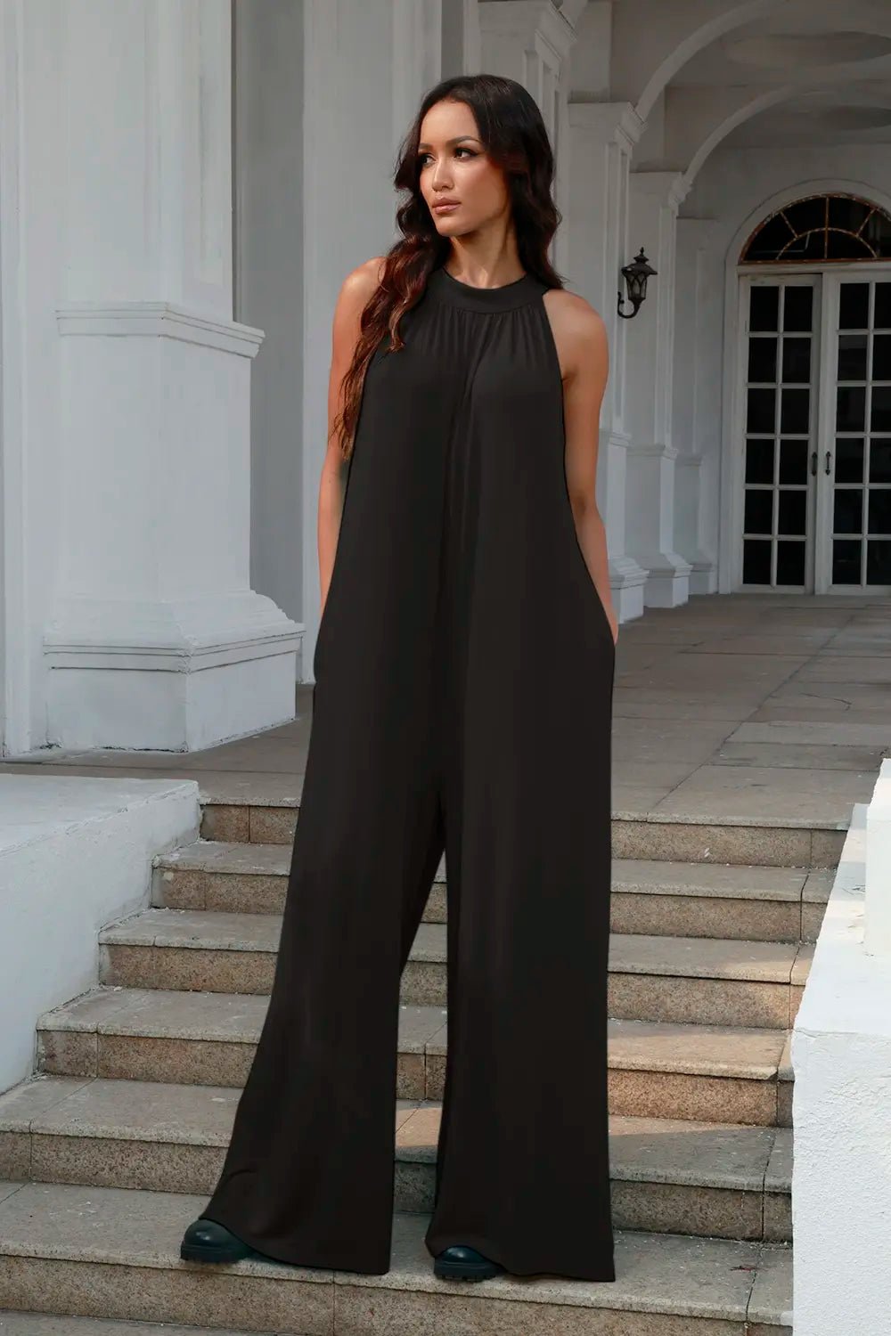 Double Take Full Size Tie Back Cutout Sleeveless Jumpsuit - Cozy & Co. Market