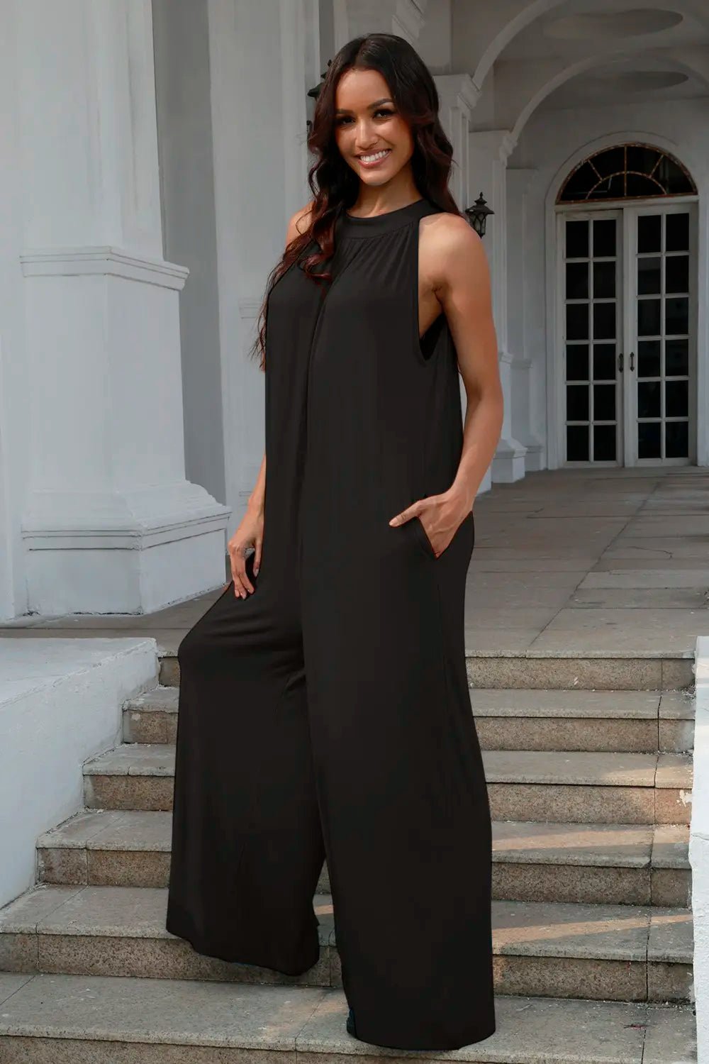 Double Take Full Size Tie Back Cutout Sleeveless Jumpsuit - Cozy & Co. Market