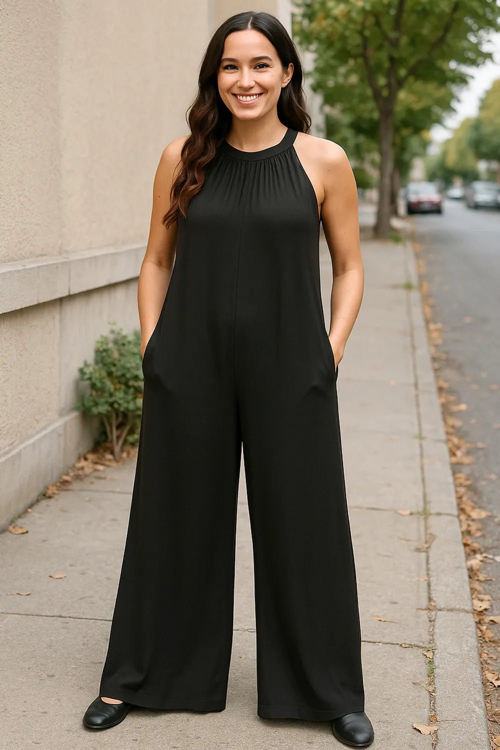 Double Take Full Size Tie Back Cutout Sleeveless Jumpsuit - Cozy & Co. Market