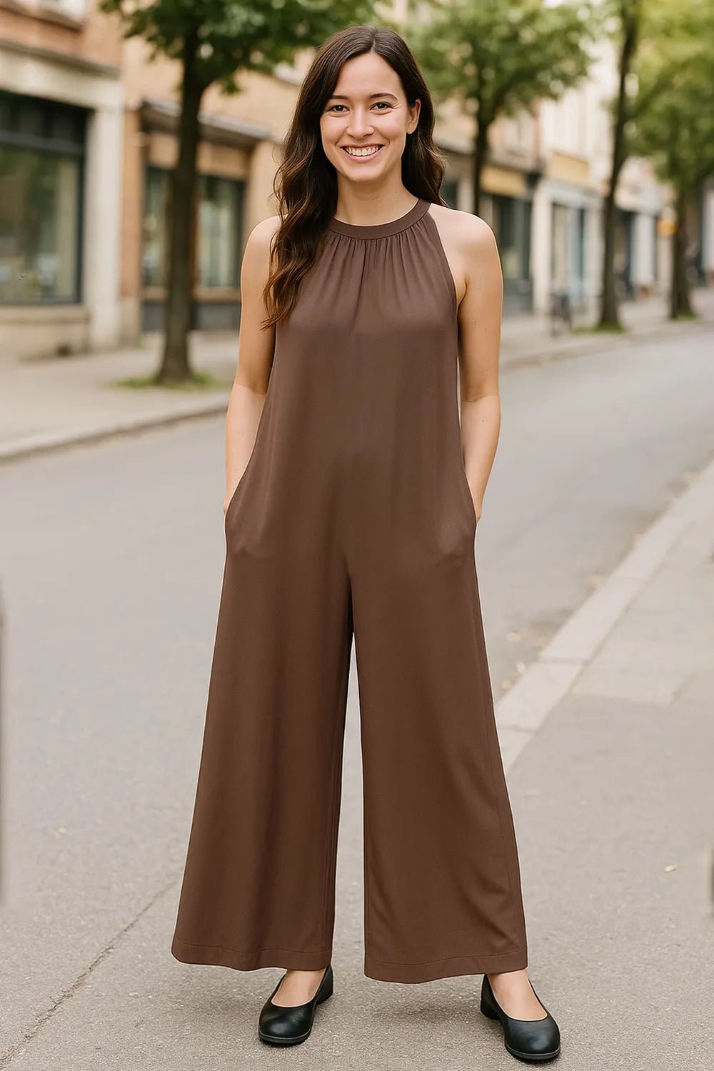 Double Take Full Size Tie Back Cutout Sleeveless Jumpsuit - Cozy & Co. Market