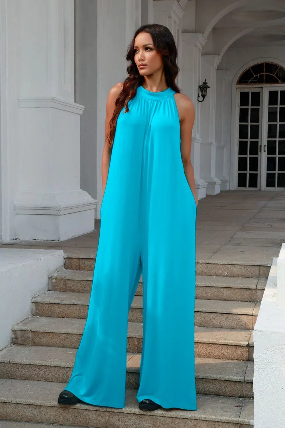 Double Take Full Size Tie Back Cutout Sleeveless Jumpsuit - Cozy & Co. Market