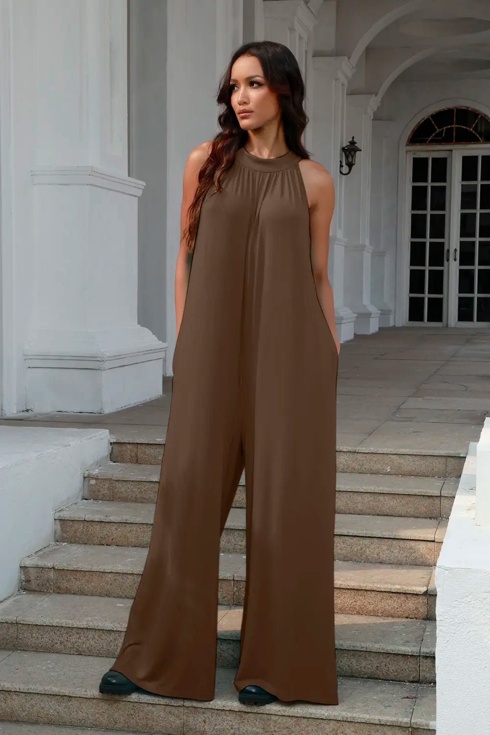 Double Take Full Size Tie Back Cutout Sleeveless Jumpsuit - Cozy & Co. Market