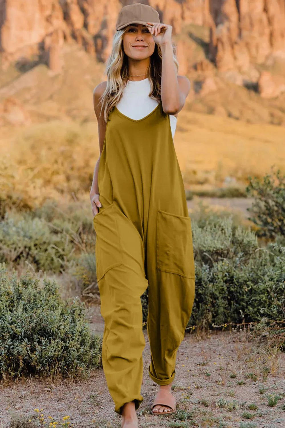 Double Take Full Size V-Neck Sleeveless Jumpsuit with Pockets - Cozy & Co. Market