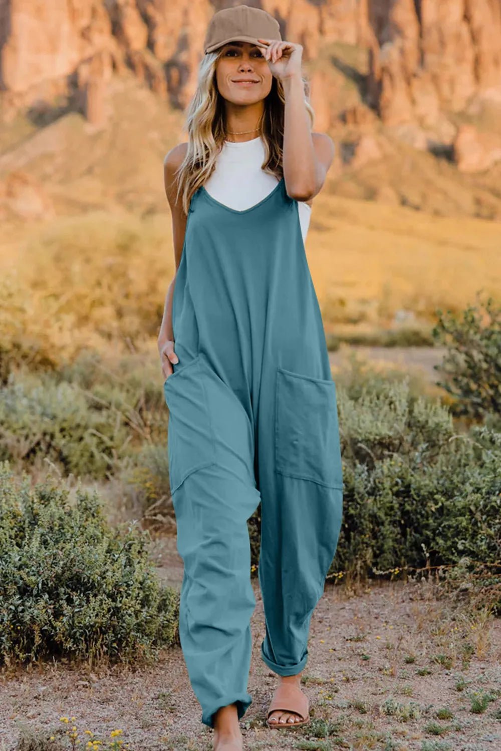 Double Take Full Size V-Neck Sleeveless Jumpsuit with Pockets - Cozy & Co. Market