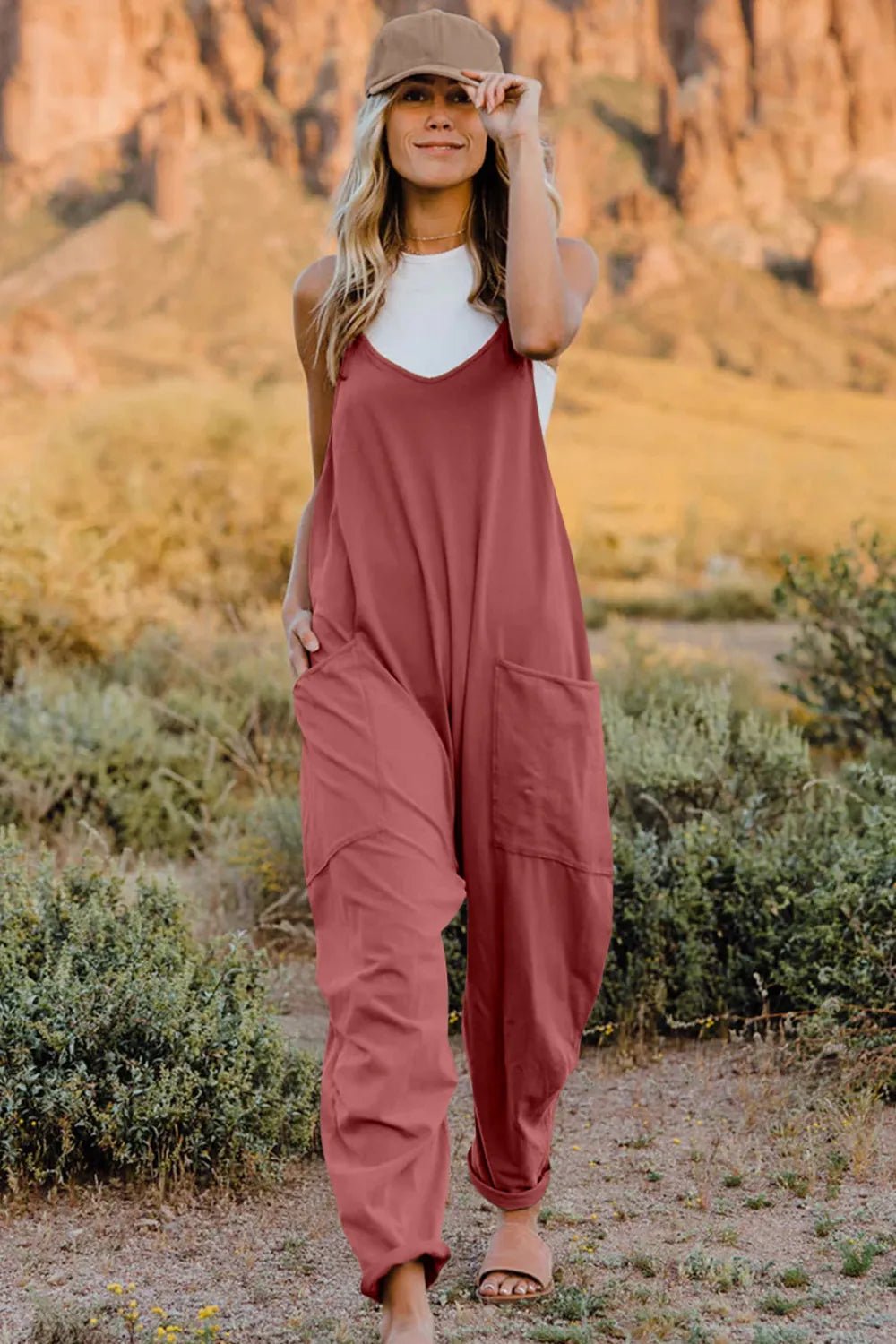 Double Take Full Size V-Neck Sleeveless Jumpsuit with Pockets - Cozy & Co. Market