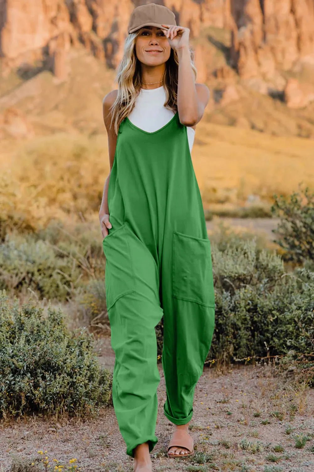 Double Take Full Size V-Neck Sleeveless Jumpsuit with Pockets - Cozy & Co. Market