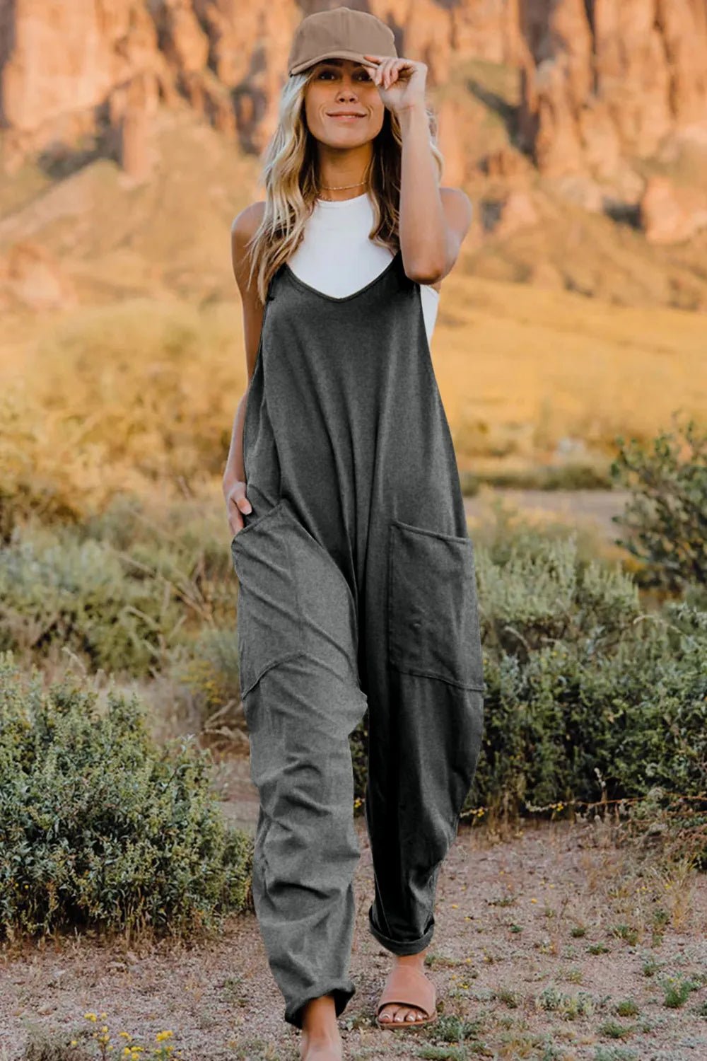 Double Take Full Size V-Neck Sleeveless Jumpsuit with Pockets - Cozy & Co. Market