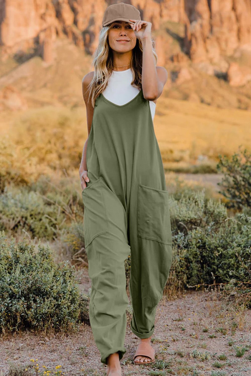 Double Take Full Size V-Neck Sleeveless Jumpsuit with Pockets - Cozy & Co. Market