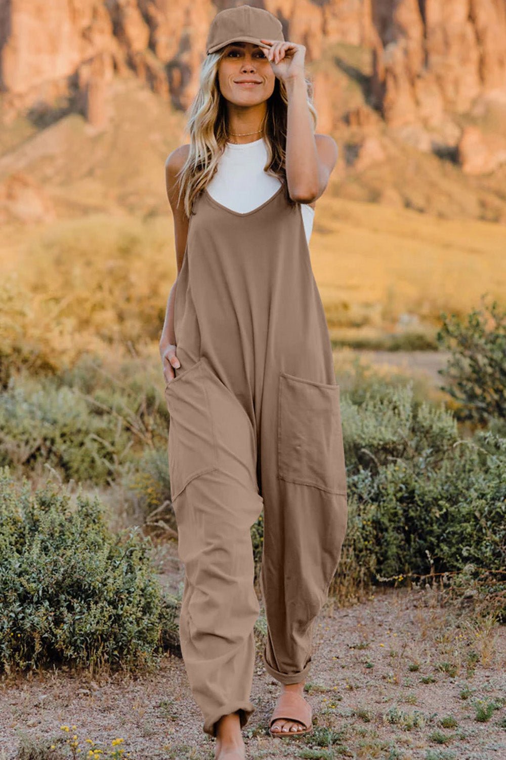 Double Take Full Size V-Neck Sleeveless Jumpsuit with Pockets - Cozy & Co. Market