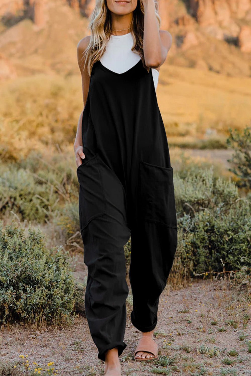 Double Take Full Size V-Neck Sleeveless Jumpsuit with Pockets - Cozy & Co. Market