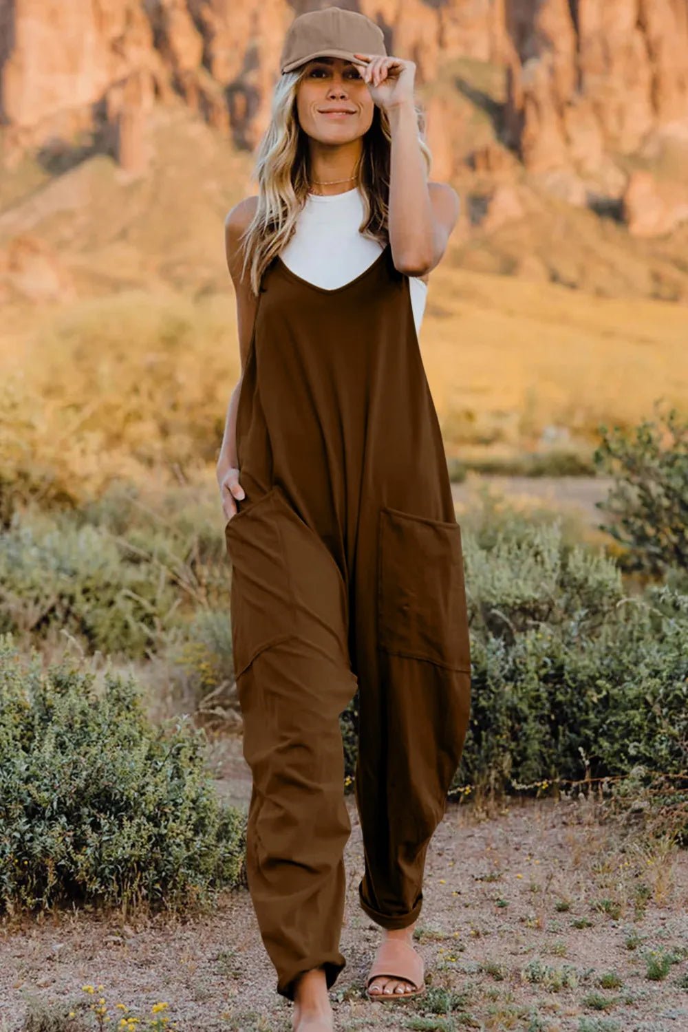 Double Take Full Size V-Neck Sleeveless Jumpsuit with Pockets - Cozy & Co. Market