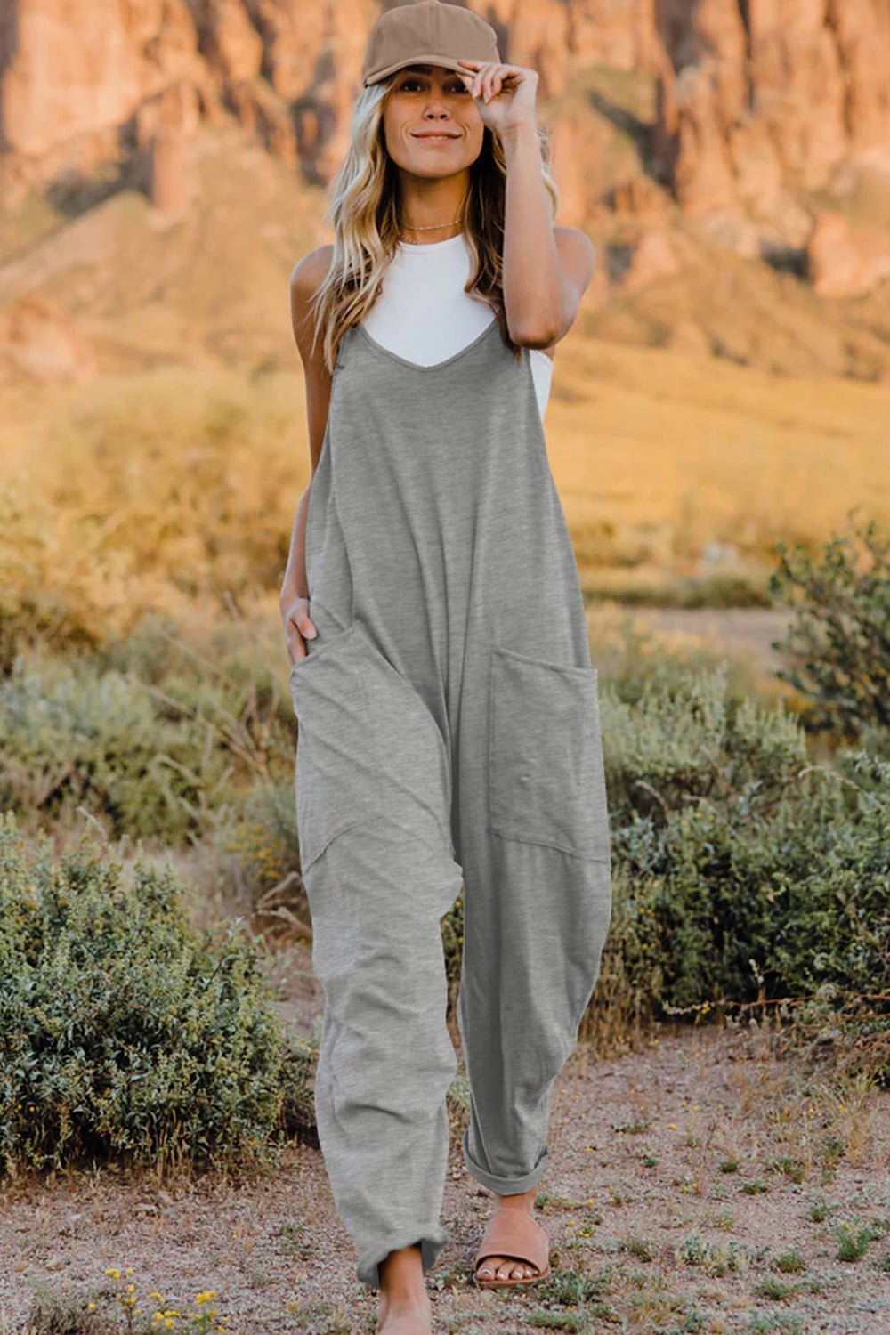Double Take Full Size V-Neck Sleeveless Jumpsuit with Pockets - Cozy & Co. Market