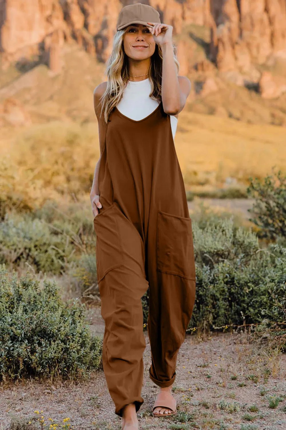 Double Take Full Size V-Neck Sleeveless Jumpsuit with Pockets - Cozy & Co. Market