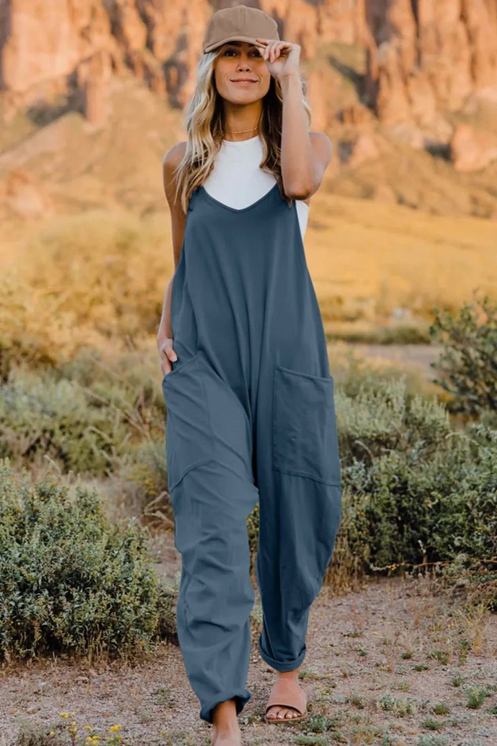 Double Take Full Size V-Neck Sleeveless Jumpsuit with Pockets - Cozy & Co. Market