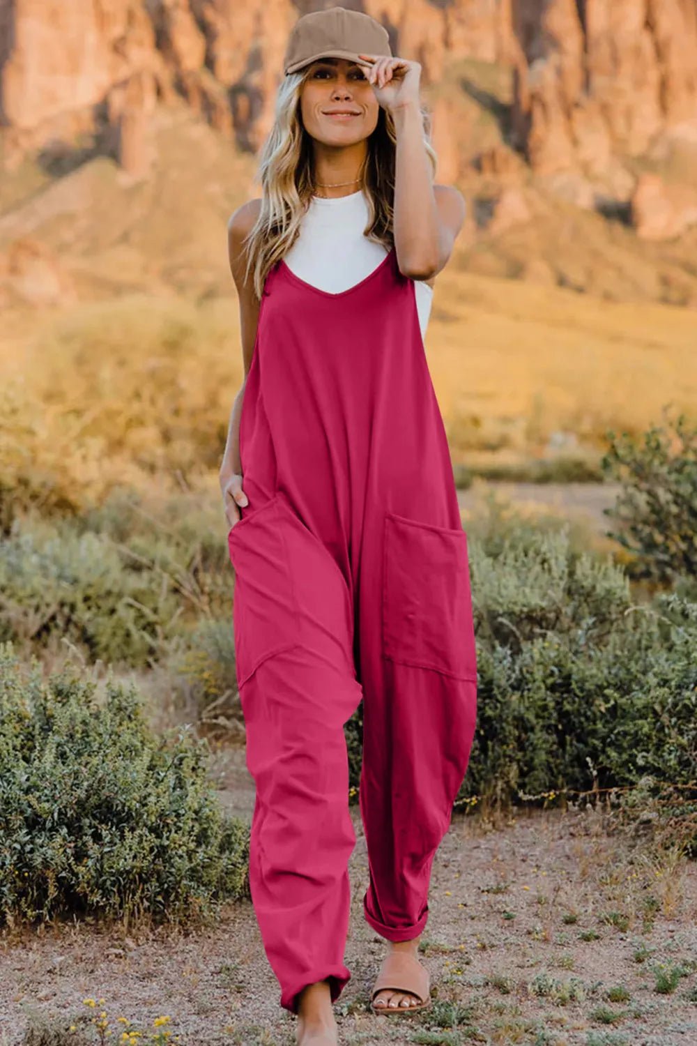 Double Take Full Size V-Neck Sleeveless Jumpsuit with Pockets - Cozy & Co. Market