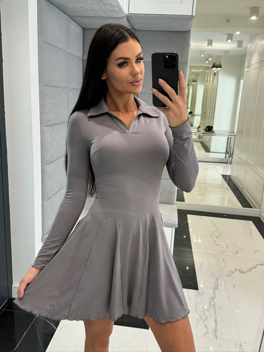 Dress 2025 Spring and Summer Cross-Border Women's New Amazon Aliexpress Solid Color Waist Long Sleeve Lapel Skirt - Cozy & Co. Market