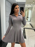 Dress 2025 Spring and Summer Cross-Border Women's New Amazon Aliexpress Solid Color Waist Long Sleeve Lapel Skirt - Cozy & Co. Market