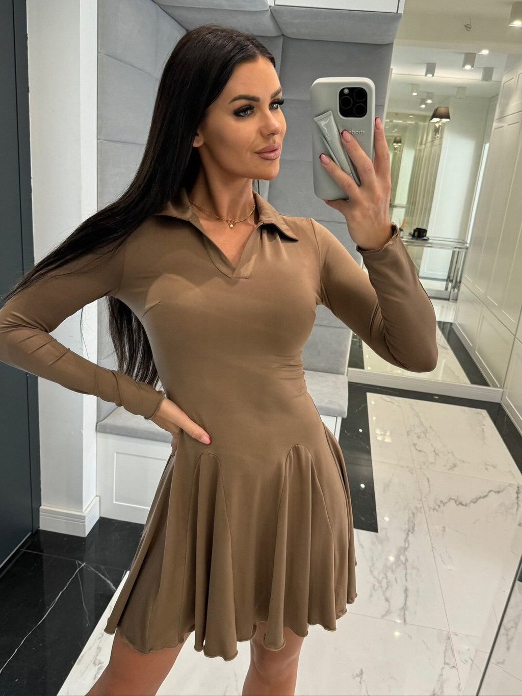 Dress 2025 Spring and Summer Cross-Border Women's New Amazon Aliexpress Solid Color Waist Long Sleeve Lapel Skirt - Cozy & Co. Market
