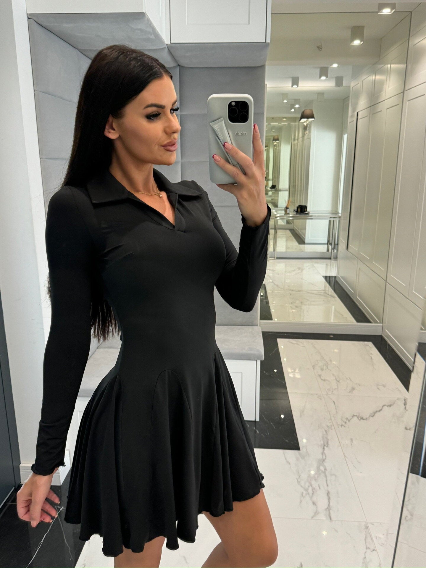 Dress 2025 Spring and Summer Cross-Border Women's New Amazon Aliexpress Solid Color Waist Long Sleeve Lapel Skirt - Cozy & Co. Market