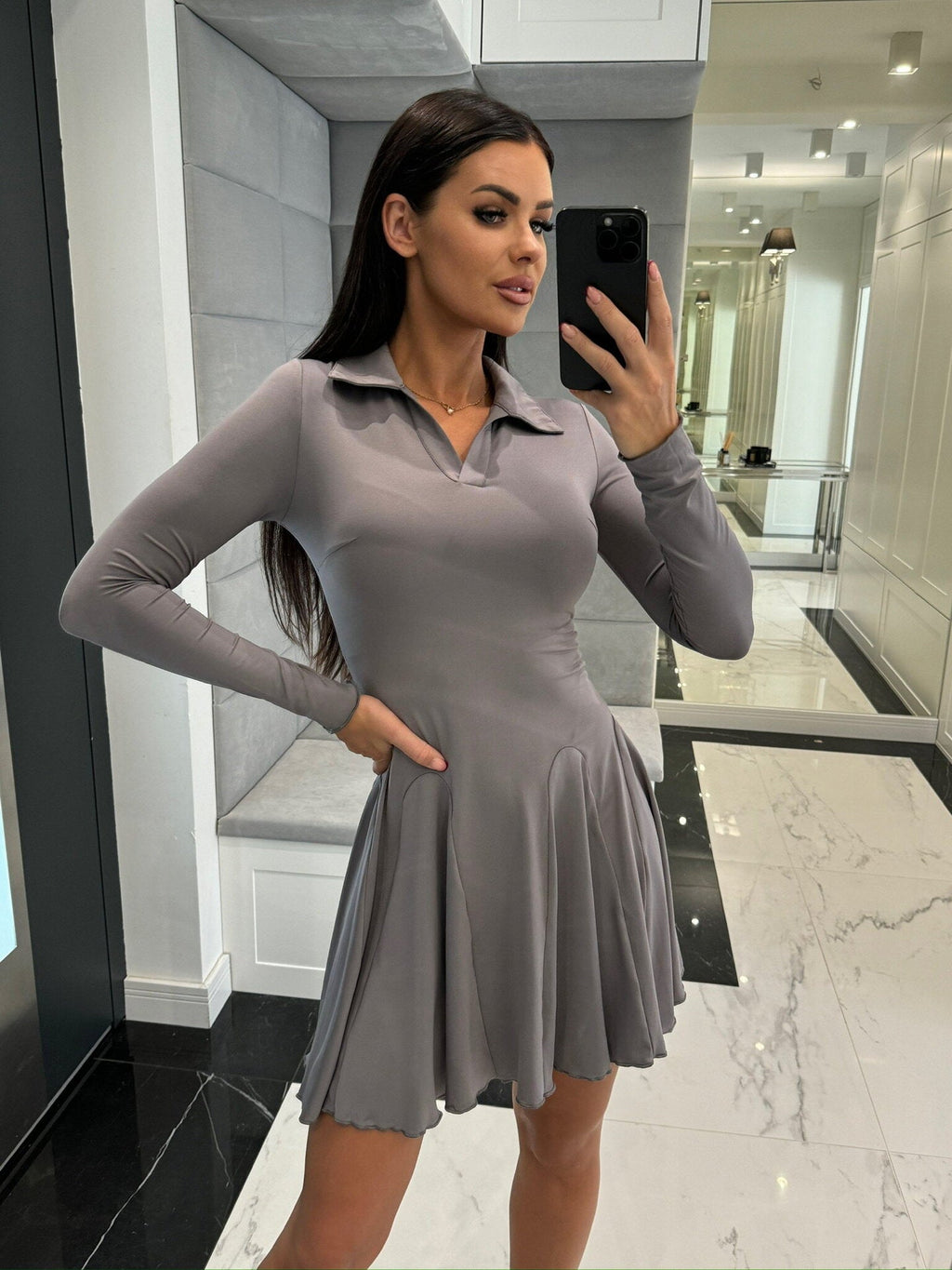 Dress 2025 Spring and Summer Cross-Border Women's New Amazon Aliexpress Solid Color Waist Long Sleeve Lapel Skirt - Cozy & Co. Market